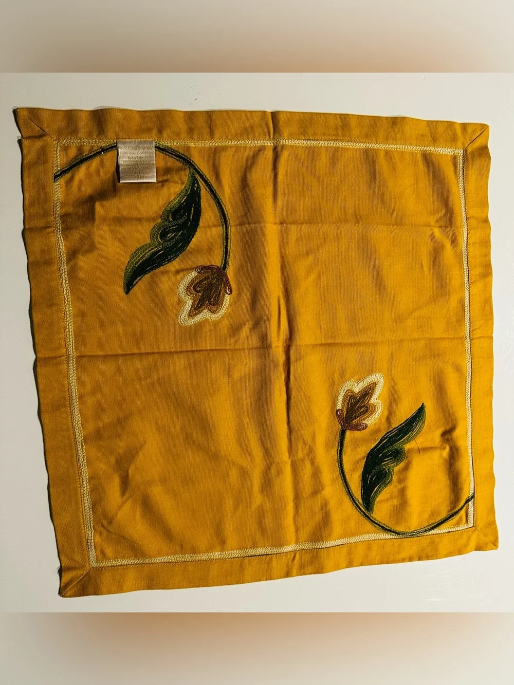Williams Sonoma Crewl Embroidered Mustard Floral Napkins Set Of 2 NWOT Dinner